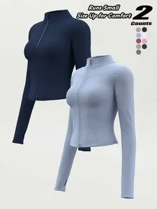 Women High Stretch Stand Collar Thumb Hole Slim Fit Workout Top, Breathable Yoga Shirt, Long Sleeve Sport Jacket, Fitness Sport Top, Sizes S-Xxxl，“Size Up for a Better Fit”