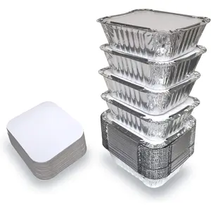 55 Pack Small Foil Pans with Lids 1lb Mini To Go Food Containers Freezer Safe Heat Proof Aluminum Foil Take Out Trays Meal Prep Containers 5.5x4.5x1.9 in