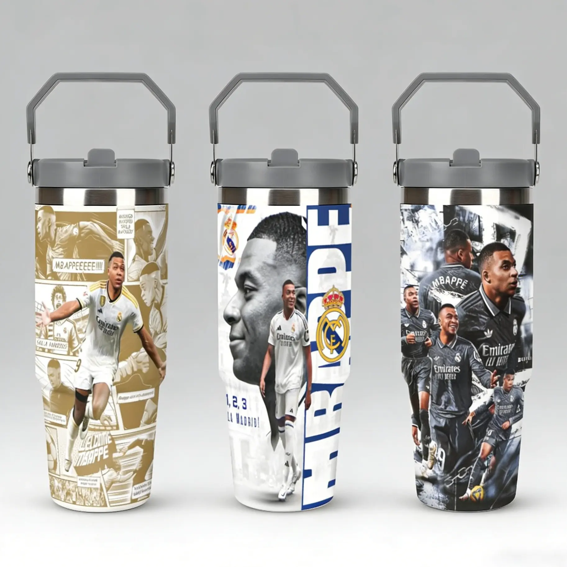 1pc 30oz double-layer stainless steel insulated cup, owned by French football star Kylian Mbappé.body is printed Mbappé's on-field image. Multiple patterns are available. It is a portable travel water cup, Soccer game watching or daily commuting.