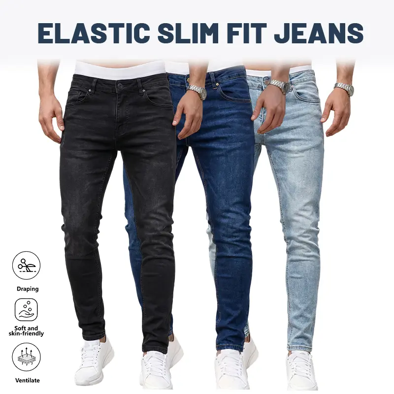 LIFE KEEPS MOVING men’s stretch cotton jeans—classic denim, casual and comfortable stretch jeans for all seasons, suitable for business and formal looks, a top choice for Father’s Day gifts.