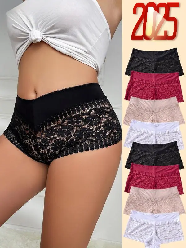 [Plus Size] Lace Boxer Brief, Underwear for Women, Soft Comfy Breathable Knicker for Daily Wear, Women's Underwear for All Seasons, Panty Shorts