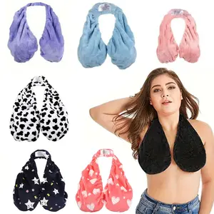 Female Hanging Neck Absorbent Towel - 1-Pack Coral Fleece Strapless Chest-Wrapping Towel Bra, Double-Sided Plush, Super Soft, Warm, Breathable, Hangable, Suitable for Beach & Daily Use