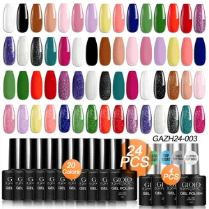 GIOIO 24 Pcs Semi-Permanent Gel Nail Polish Set, Includes 20 Colors UV Soak Off Gel Polish And Base Coat,Glossy Matte Glitter Top Coat Gel Nail For Women DIY Crazy Nail Art Design, Gel Manicure, Gel Topcoat