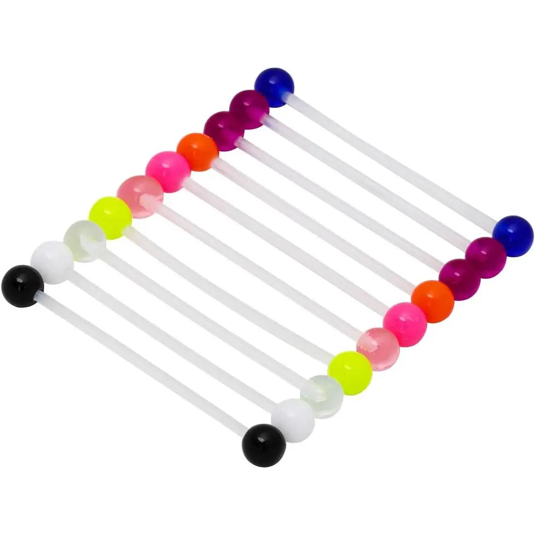 10 Pcs 14G Flexible Hypoallergenic Allergy-Free Bioflex Industrial Barbell Earrings, 38mm Bar with Colorful Acrylic Balls for Cartilage Ear Piercing Jewelry