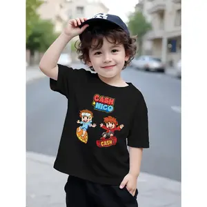 2026 New Boys Cash Cash & Nico Cash Anime Graphic T-Shirt - with Red & Cash Design, Soft Breathable Fabric, Regular Fit Round Neck Short Sleeve Tee for, Birthday Parties, Casual Summer Wear, Playful Design, Comfortable Material, Young Fans