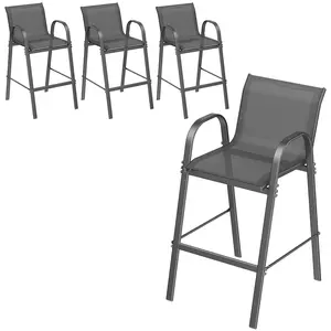 Outdoor Bar Stool Set of 4, Patio Bar Chairs with High Back and Metal Armrest, All Weather Textilene Tall Outdoor Bar Height Chairs for Balcony, Porch, Garden