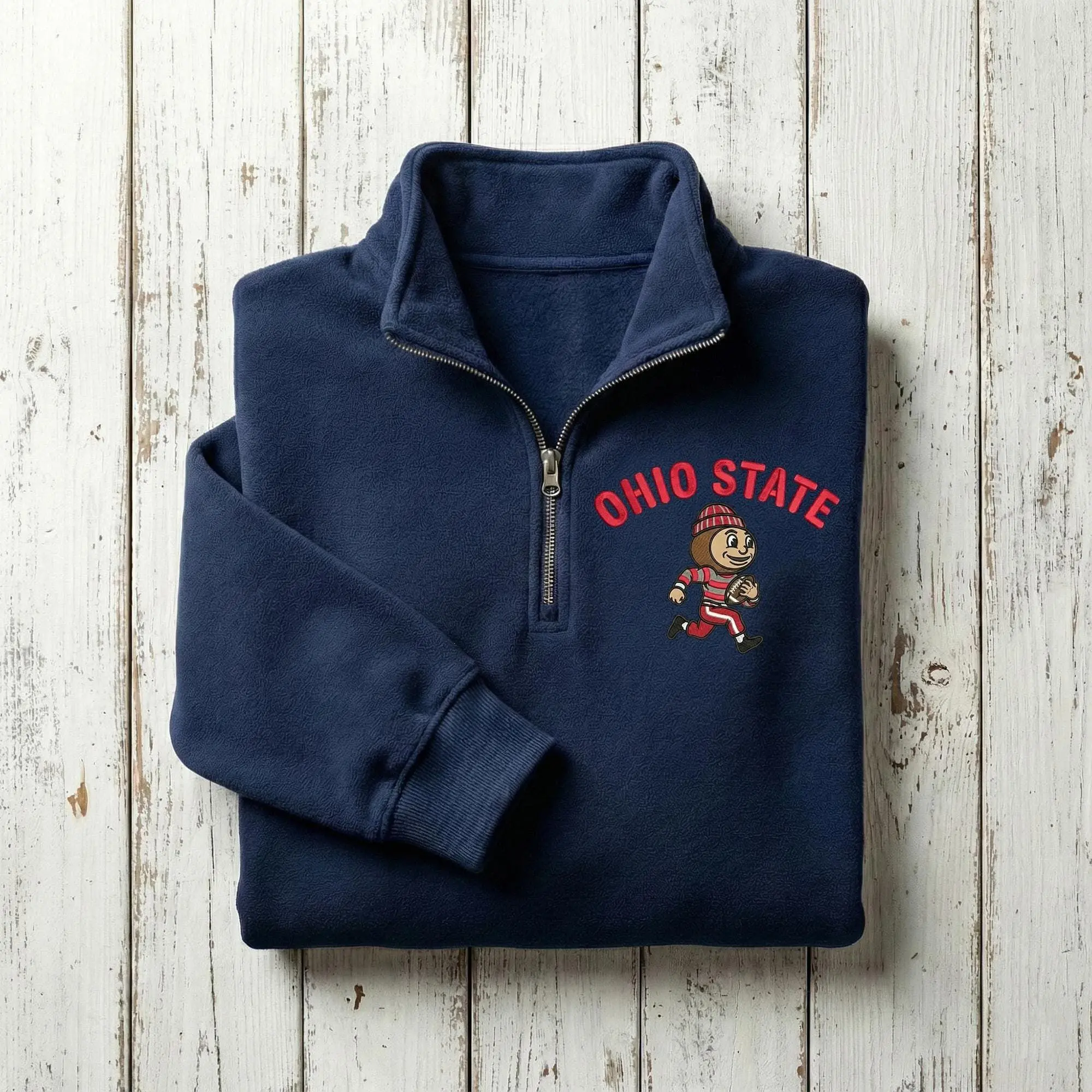 Embroidered Ohio State Football Sweatshirt, Game Day Shirt, Football Masscot Fan Sports Gift, Unisex Embroidery Quarter Zip Sweater