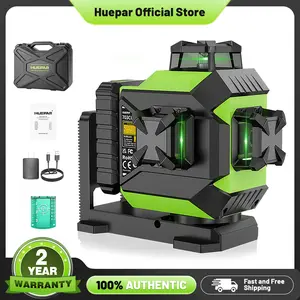 Huepar Laser Level 3 x 360 Self-Leveling Cross Line Laser 3D Green Laser Level with Pulse Mode Alignment Laser Tool with Rechargeable Li-ion Battery, Integrated Magnetic Bracket, Hard Carry Case 703CG