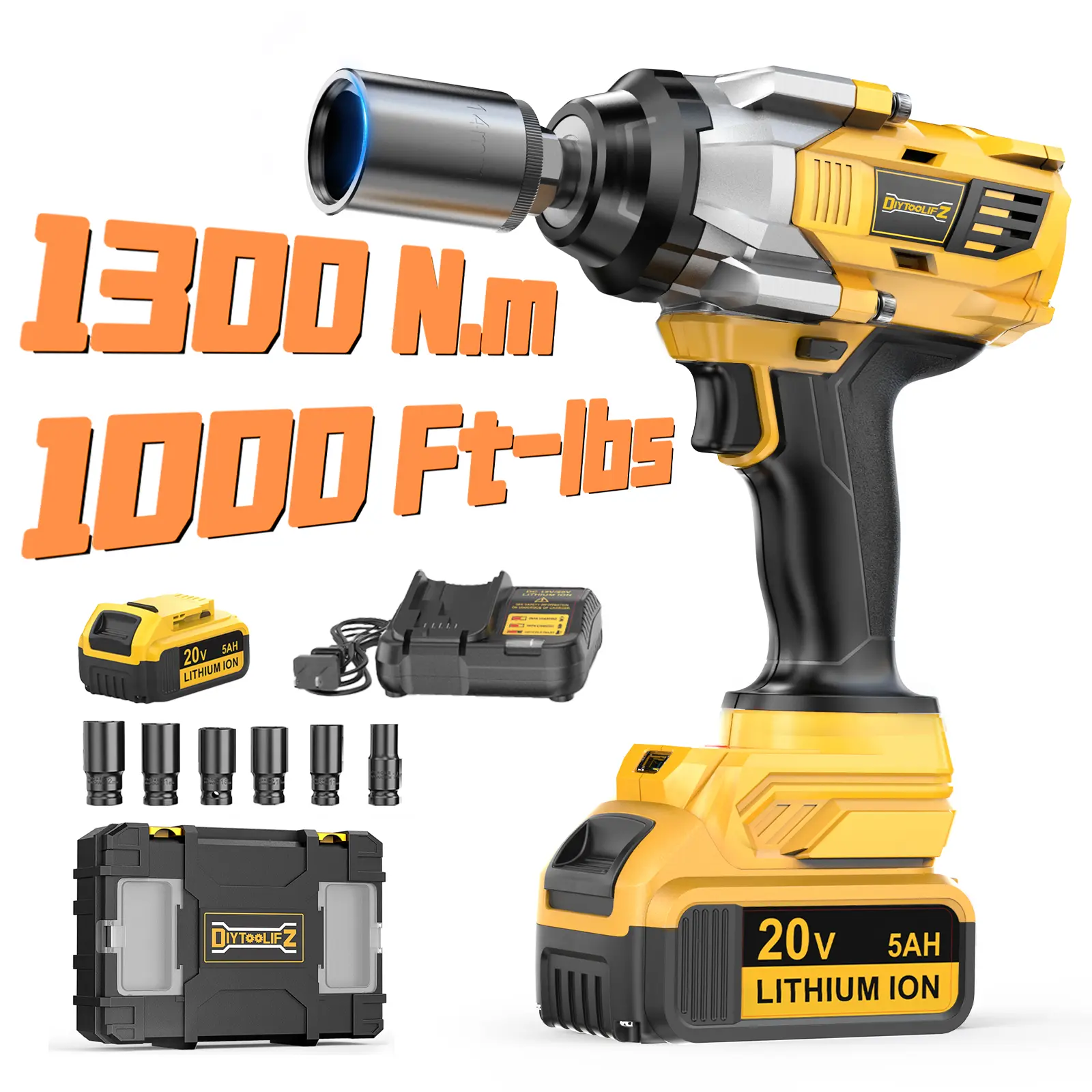 Upgrade 1300N.m Impact Wrench+Battery*1