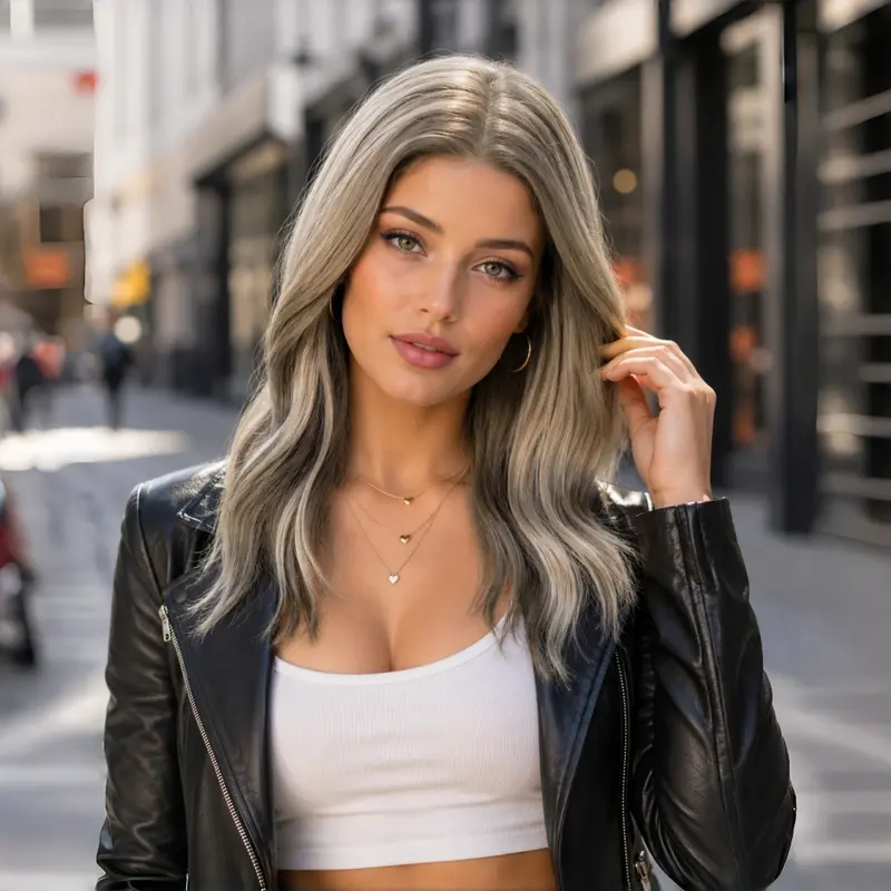 Lovestory Monica 13x4 HD Lace Front Wig 16 Inch Ash Blonde Highlight Synthetic Wig, Glueless Pre Cut Lace Pre Plucked Natural Hairline, Heat Resistant Wavy Wig for Women