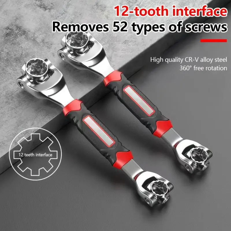52-Piece Universal Socket Wrench Tool Set - 360-Degree Rotation, Non-Slip Handle, Rotary Bone Design, Ideal for Car/Motorcycle Maintenance & Repair, Perfect for DIY Enthusiasts