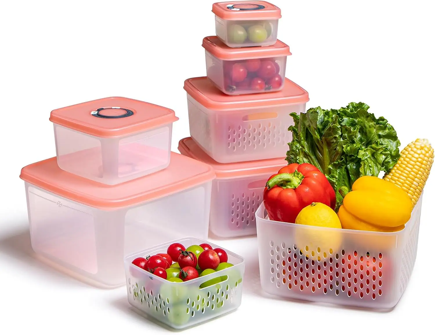 【ANJUKE】6-Piece Fruit Storage Containers for Fridge with Lids — BPA-Free Produce & Salad Keeper with Removable Colanders, Dishwasher & Microwave Safe, Multi-Size Meal Prep & Lettuce Saver home well