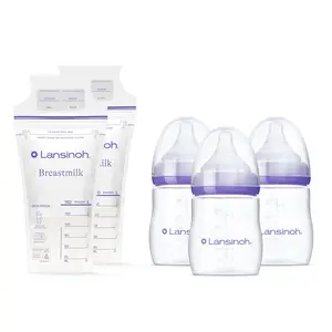 Breastmilk Storage Bags, 200 Count, Breast Milk Storage Bags for Feeding, Baby Essentials, Strong Double-Sealed, 6oz + Lansinoh Anti-Colic Baby Bottles for Breastfeeding Babies, 5oz, 3 Count