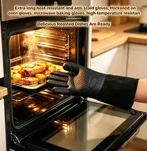 Multi-Size Extra Long Silicone Oven Mitt, 45/50/55/60/65cm Heat Resistant Oven Glove with Cotton Lining, Non-Slip & Waterproof for Kitchen, Baking, BBQ, Grilling summerwins