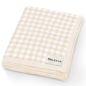 Bleu La La Luxury Knit Checkered Knit Baby Swaddle Blanket