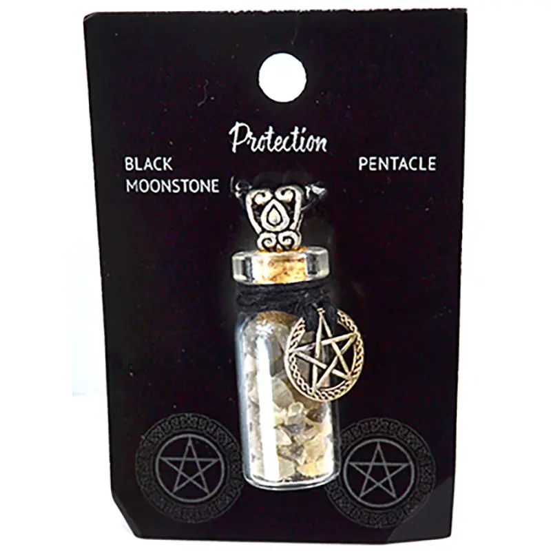 Black Moonstone Chips Bottle Necklace with Pentagram — Intuition Crystal
