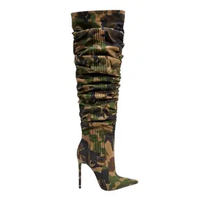 Nelly Camouflage Stiletto Over -The-Knee Boots