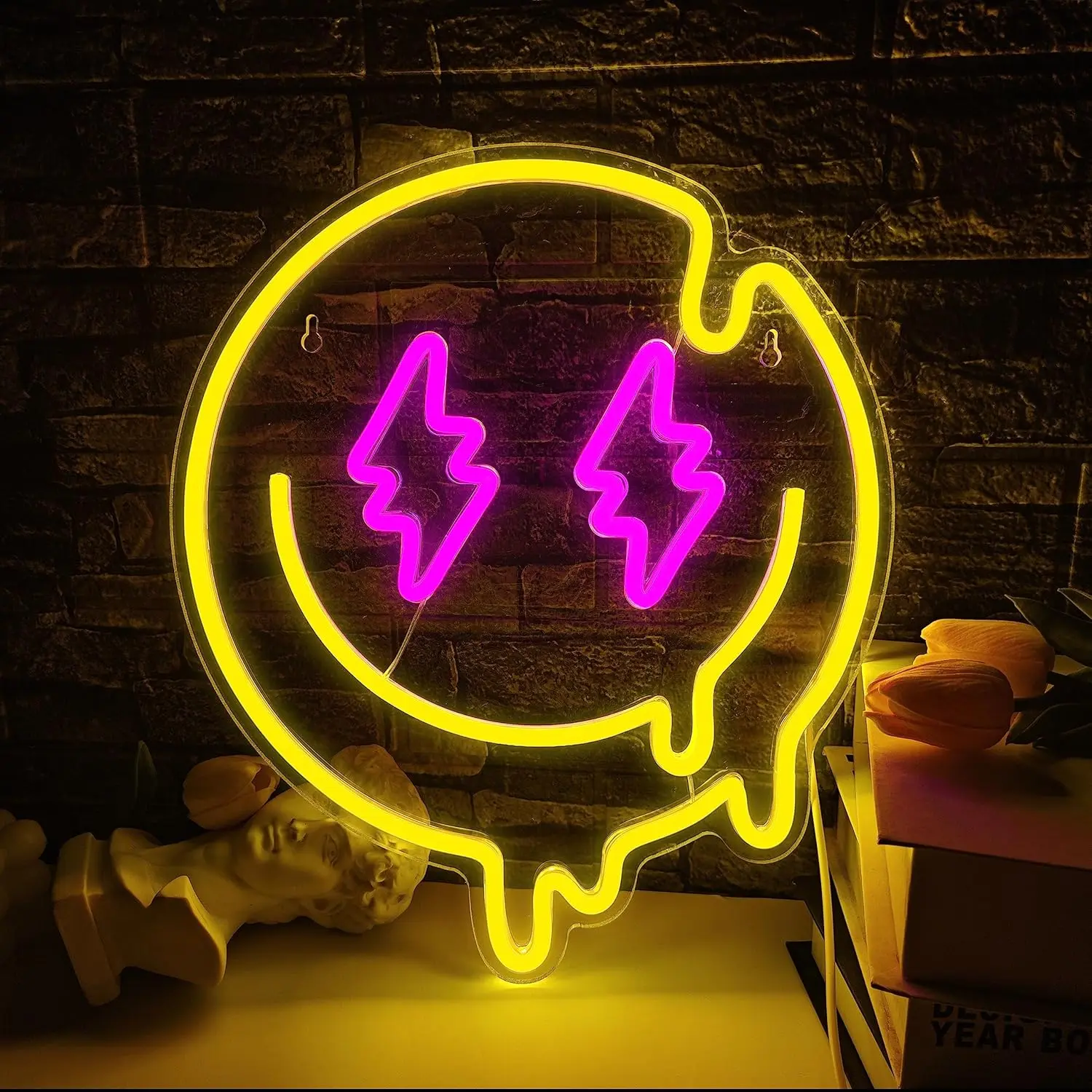 Melting Smile Face Neon Sign  Melted Smiling Face Neon Signs for Wall Decor Neon Smile Light Signs for Kids Room Party Bedroom Wall Art Decor USB Powered Holiday Gift