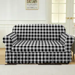 Stretchable Floral Sofa Cover with Fringe Skirt, Fits 1-3 Seater Armchair, Chair Loveseat Slipcover, Nylon/polyester Blend, All Seasons