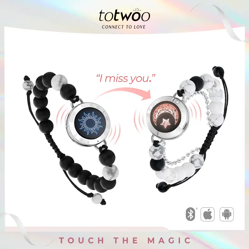【creative gifts】totwoo Sun&Moon Long Distance Touch Bracelets with Matching Beads Functional Love Connect Gift For Boyfriend or Girlfriend or your Family