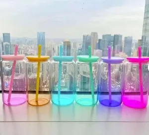 16oz Ombre Color glass cup with color lid