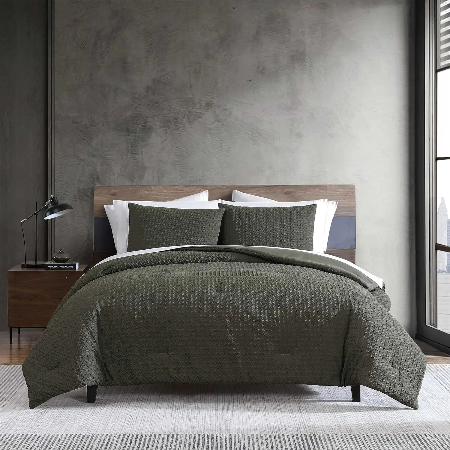 Kenneth Cole - Full/Queen Comforter Set, Soft Embossed Bedding with Matching Shams, Home Decor, Oeko-Tex Certified (Houndstooth Green, Full/Queen)