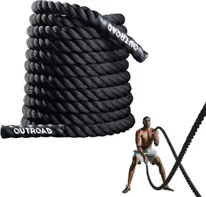 Max4out Battle Ropes 1.5 inch 30 ft - Polyester Workout Rope Heavy for Home Body Workouts Building Muscle, Black