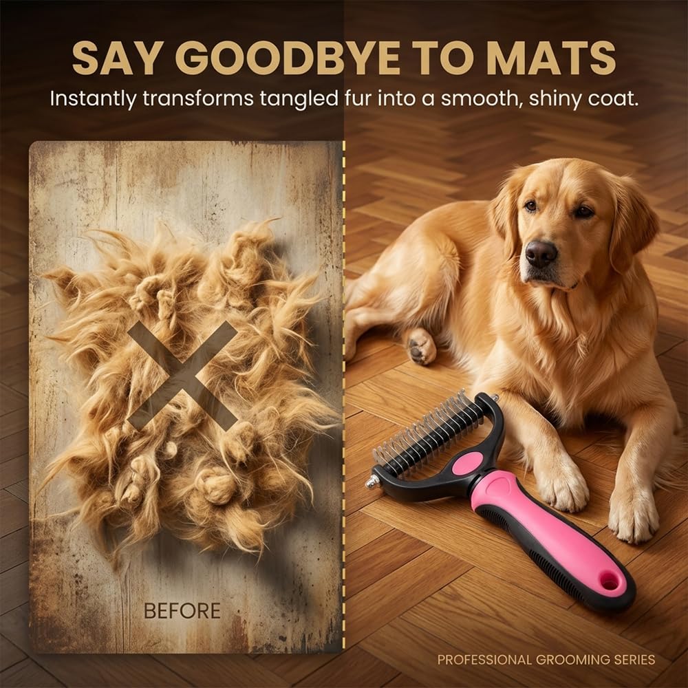 Pet Grooming Brush-Double Sided Hurtless Shedding and Dematting Undercoat Rake Comb for Dogs and Cats, No More Nasty Shedding or Flying Hair Pet Grooming Brush-Double Sided Hurtless Shedding and Dematting Undercoat Rake Comb for Dogs and Cats, No More Nasty Shedding or Flying Hair