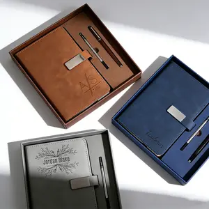 Personalized Leather Journal & Pen Gift Set for Him, Custom Engraved Notebook in Luxury Premium Gift Box, Executive Corporate Business Gift for Dad, Husband, Boss, Clients, Employees, Graduation, Birthday, Father’s Day Present Idea
