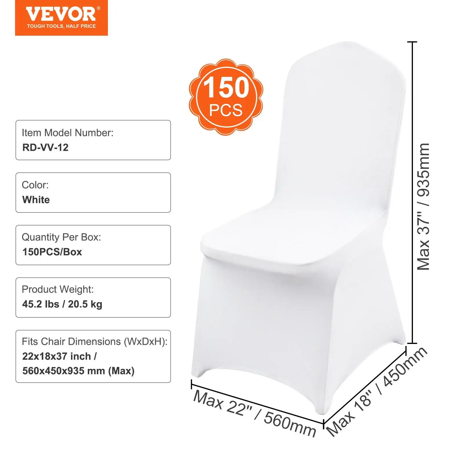 VEVOR 150PCS Chair Covers Stretch Spandex Folding, Universal Fitted Chair Cover, Removable Washable Protective Slipcovers, for Wedding, Holiday, Banqu