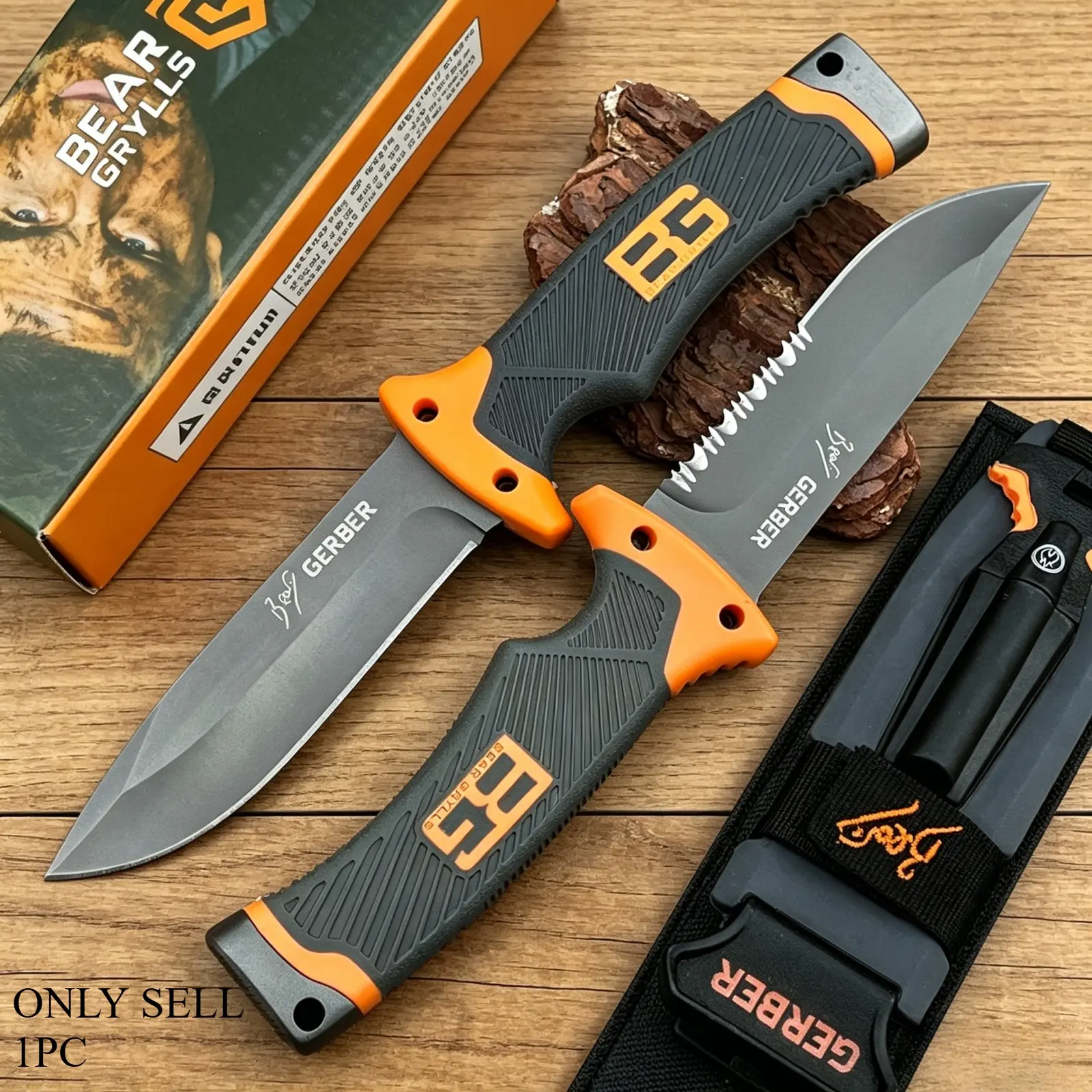 Adventure Fixed-Blade Knife with Sheath, High-Hardness 8Cr13Mov Blade, Rubber and Plastic Handle, Stainless Steel Outdoor Survival Knife for Camping, EDC, Hiking, Survival Gear Equipment, Outdoor Knives