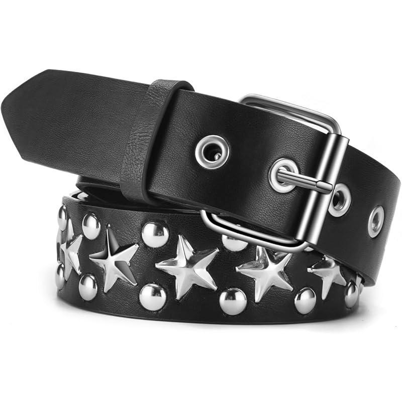 Black Belts for Women Men Studded Belt Y2K Emo Gothic Grunge 80S PU Leather Accessories for Jeans Black Belts for Women Men Studded Belt Y2K Emo Gothic Grunge 80S PU Leather Accessories for Jeans
