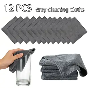 12PCS Microfiber Cleaning Cloth Set, Reusable & Washable, Ultra Absorbent, Durable Towels for Kitchen Utensils, Dishes, Glass, Car & Machine Cleaning, Grey 30x30cm tiktokshopspringglowup