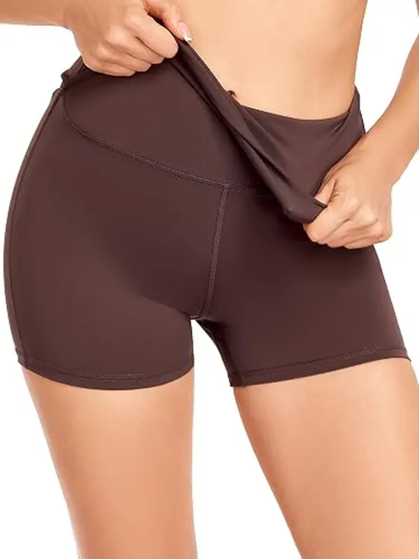 Women's 4 Inch Foldover Yoga Shorts, High Waisted Stretch Athletic Shorts, Soft Breathable Workout Shorts for Yoga, Gym, Lounge & Everyday Wear