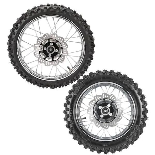 60/100-14" Front Tire and Rim 1.4x14 Dirt Bike Wheel Assembly & Disc Brake Rotor & 630mm 45/48 Front Fork & Triple Tree Upgrade Kit for Pit Dirt Trail Monkey Bike Scooter Razor KX65 XR70 Off Road