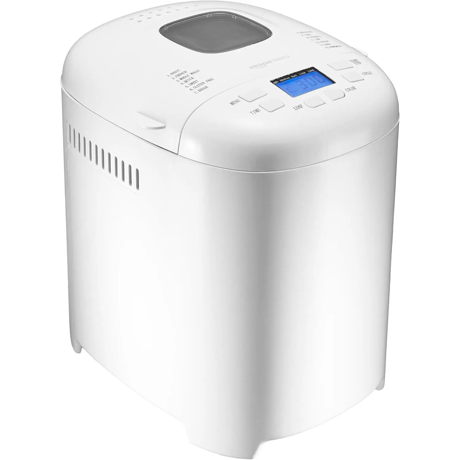 Programmable Bread Maker, 2 Pound Non-Stick Automatic Bread Making Machine, 14 Settings for Breads, Doughs, Gluten-Free Options, ExpressBake, 3 Crust Colors, LCD Display, White