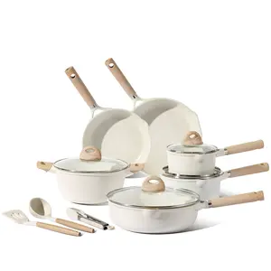 13-Piece Nonstick Die-Cast Aluminum Cookware Set – Eco Modern Design with Wooden Soft-Touch Handles