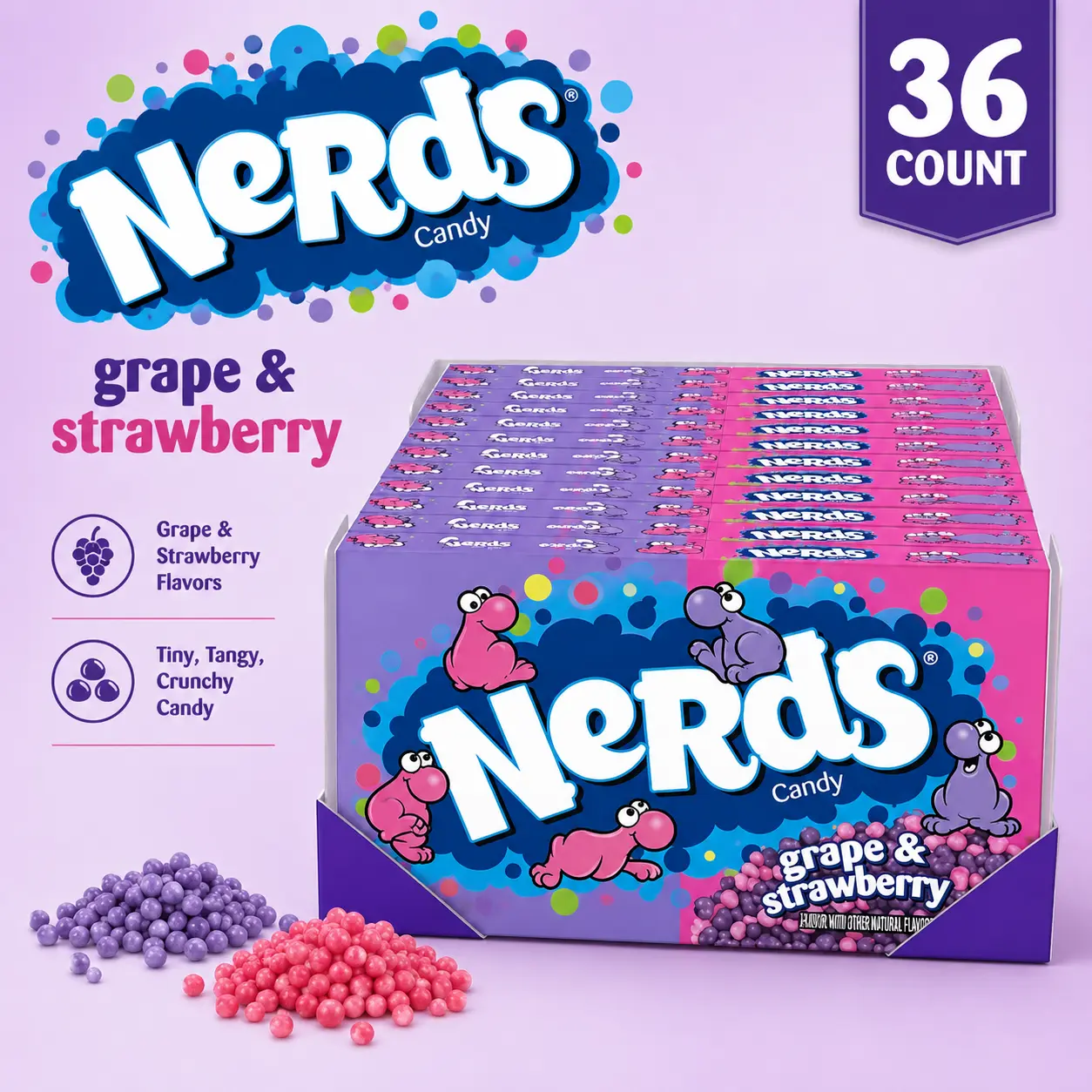 Nerds Grape and Strawberry Candies, 36-Count Boxed Set - Crunchy, Sweet Snack Ideas for Candy Lovers