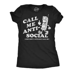 Womens Funny T Shirts Call Me Anti Social Just Dont Actually Call Me Sarcastic Graphic Novelty Tee for Ladies Funny Womens T Shirts Cute Vintage Fashion Casual Ladies T-Shirt Gift Sarcastic Tops for Women Funny Black -