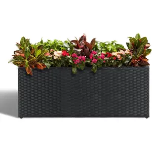 Large Rectangular Block Planter Box Handmade Wicker Tall Planters for Outdoor  with Removable Liners Modern Planter for Indoor Outdoor Patio Deck - Black, 36''x12''x16''