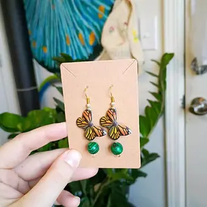 Orange Butterfly Malachite Earrings
