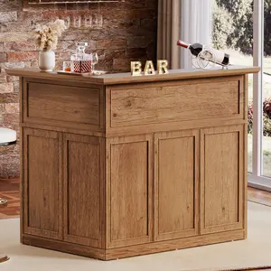Spurgehom L-Shaped Corner Bar Cabinet with Large Storage Space, 4-Tier Home Bar Unit for Liquor and Wine, Reception Desk for Home Pub and Living Room