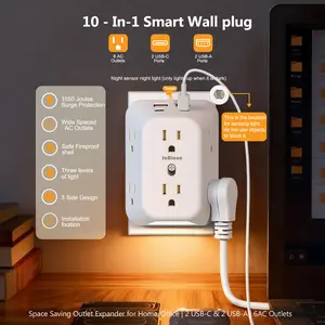 USB Wall Charger Surge Protector - 6 Outlet Extender with 4 USB Charging Ports (2 USB C), 3-Sided 1050J Power Strip Multi Plug Outlets Adapter Widely Spaced,Home Office Dorm Room Essentials