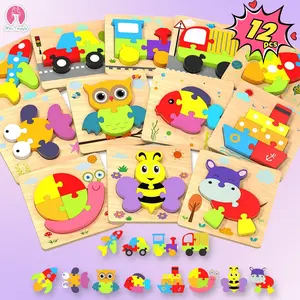 12packs Wooden Jigsaw  Puzzles Gifts Toys for Boys Girls,  Montessori Educational Developmental Kids Toys Gift Learning Travel Toy,education toys Truck