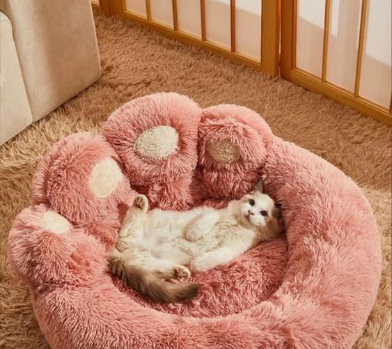 The Paw Haven Hooded Cat Bed | Calming Pet Cave | Self Warming Cat Bed | Plush Donut Dog Bed | Non Slip Bottom | For Indoor Cats & Small Dogs Winter