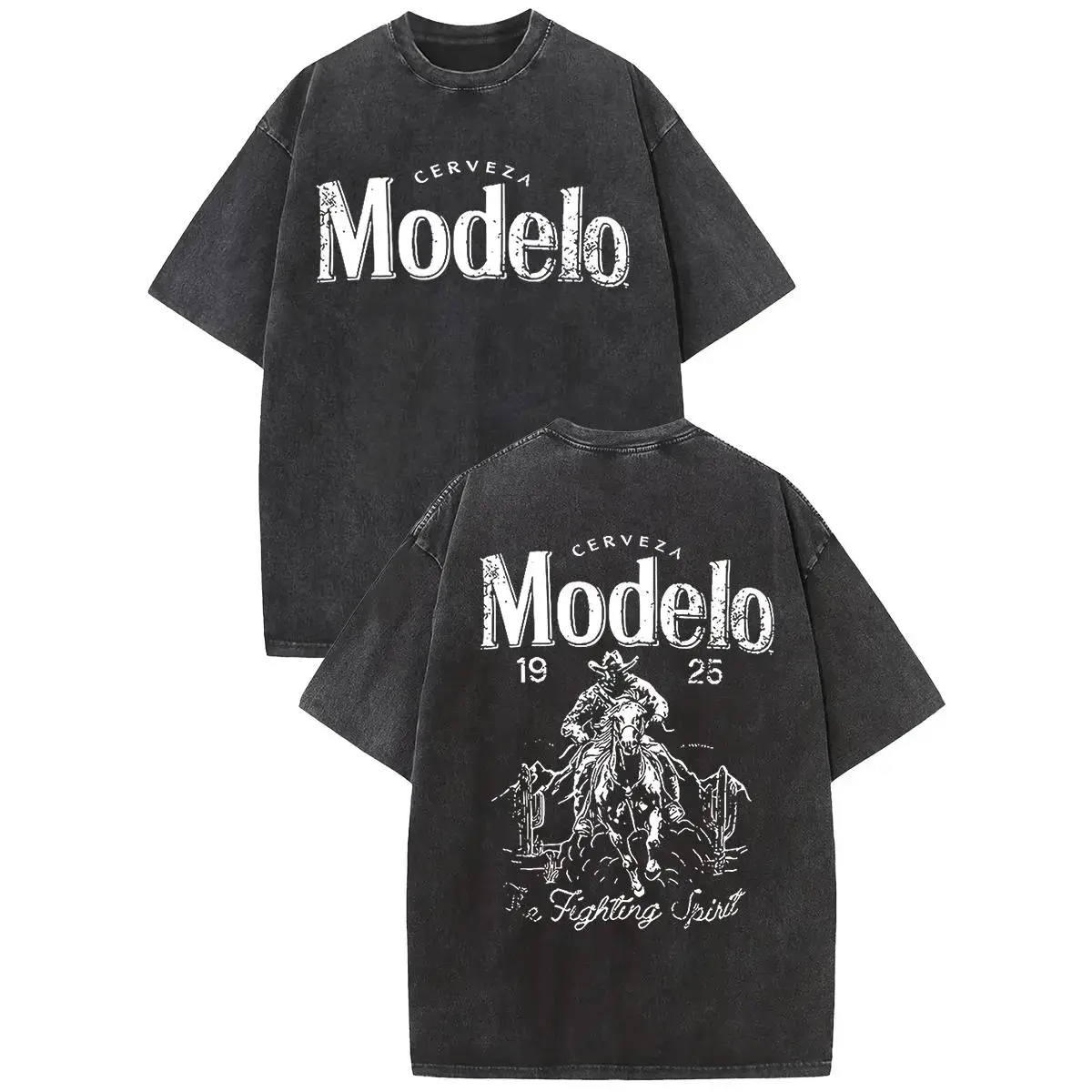 Men's Classic Vintage Acid Wash Graphic Print T-Shirt - Oversized 230gsm Heavyweight Cotton Streetwear, Seamless Round Neck Short-Sleeve Tops with Piping, Rib, Shirred Details, Shoulder Tape, Hangable All-Seasons Soft Breathable Menswear Apparel