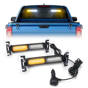 white yellow 2in1 Car Front Windshield Warning Lamp Bar Suction Cup Emergency Strobe Flashlight Traffic Police Light LED Car Lights For Car Trucks