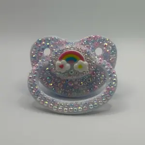 Zen Gems Rainbow Adult Pacifier - Handcrafted Gemstone-Tone Pacifier for Serenity & Style - Personalized with Name or Initials - Ideal for Self-Care & Gifting