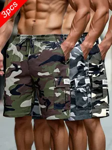 3-Pack Men’s summer cargo shorts with 3D side utility pockets, a relaxed fit, street-style trend for going out and outdoor functional looks, suitable for everyday wear.