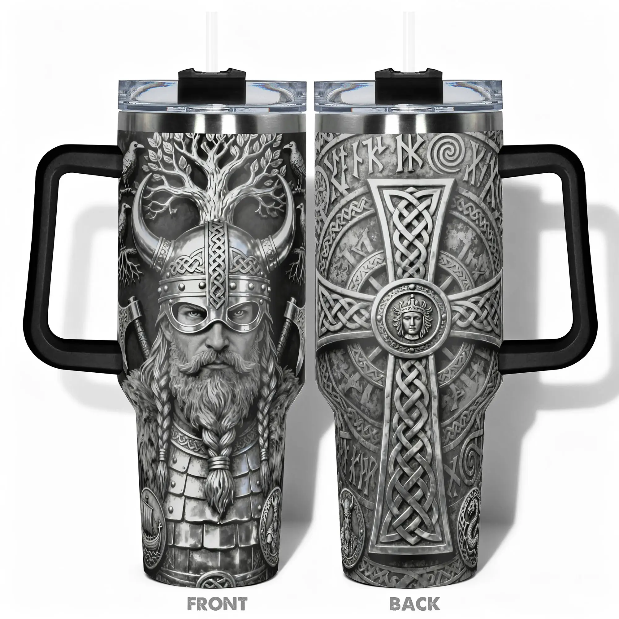 1pc Stainless Steel Cup 40oz/30oz/22oz/20oz/14oz Water Bottle, Drinkware Thermo Tumbler, Funny Design With Viking Warrior and Norse Mythology Durable Insulated Double-layer insulation Leakproof Large Capacity, Needed for Gym, Hiking, Travel Ideal Birthday